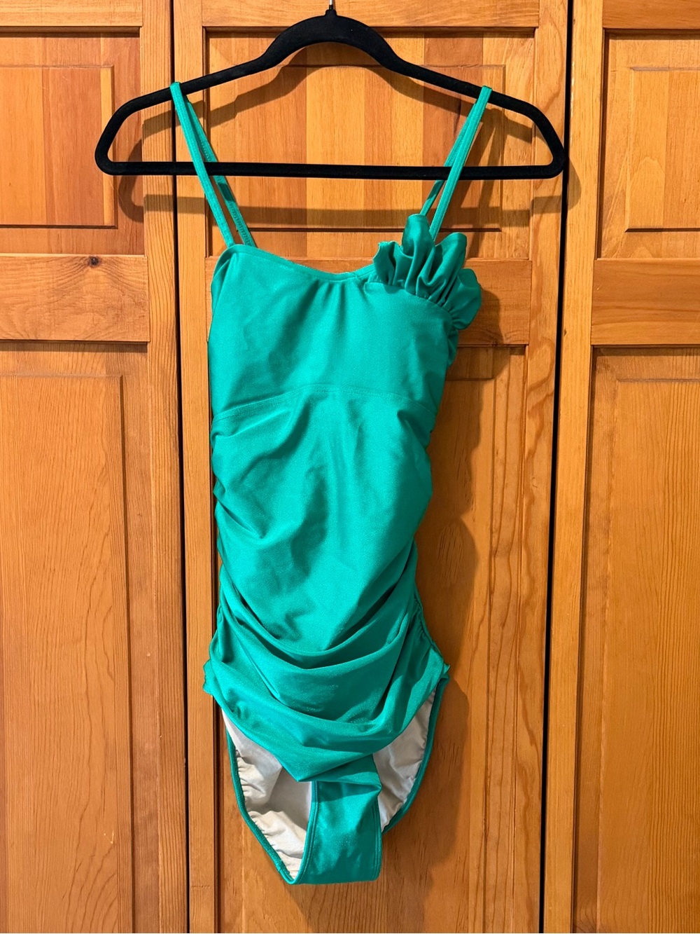 Albion Fit Ruched Emerald Green Ruffle One Piece Swimsuit